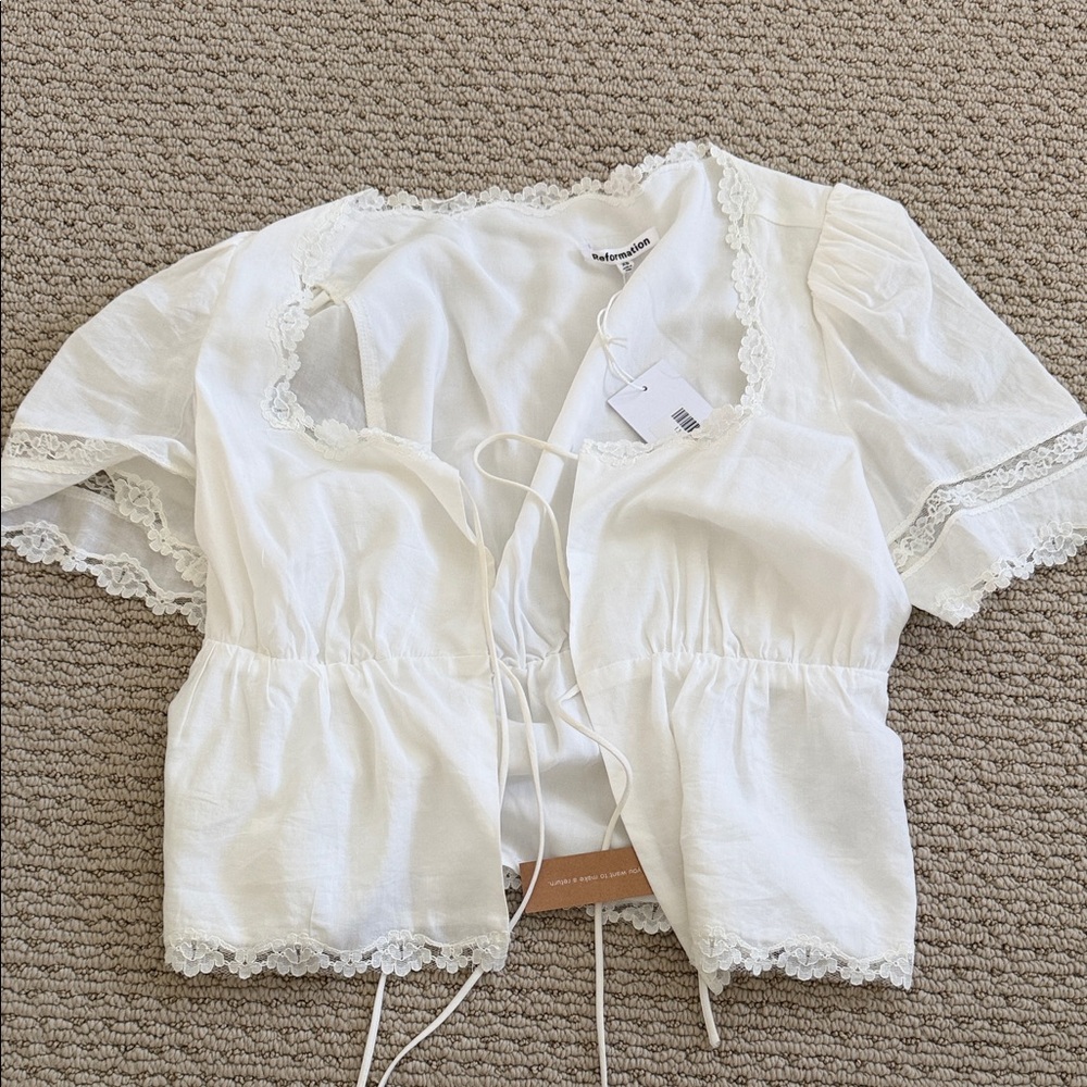 Reformation Ivory Lace Detail Top